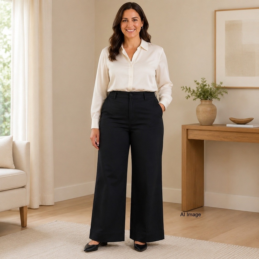 New NYDJ Mona Wide Leg Trouser Pants size 18 Black High Rise Minimalist Office